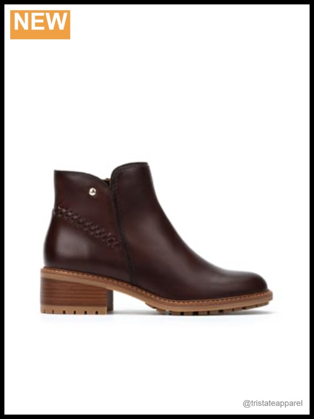 Leather Ankle Booties Block Heel Zip Closure Lug Sole Made in Spain